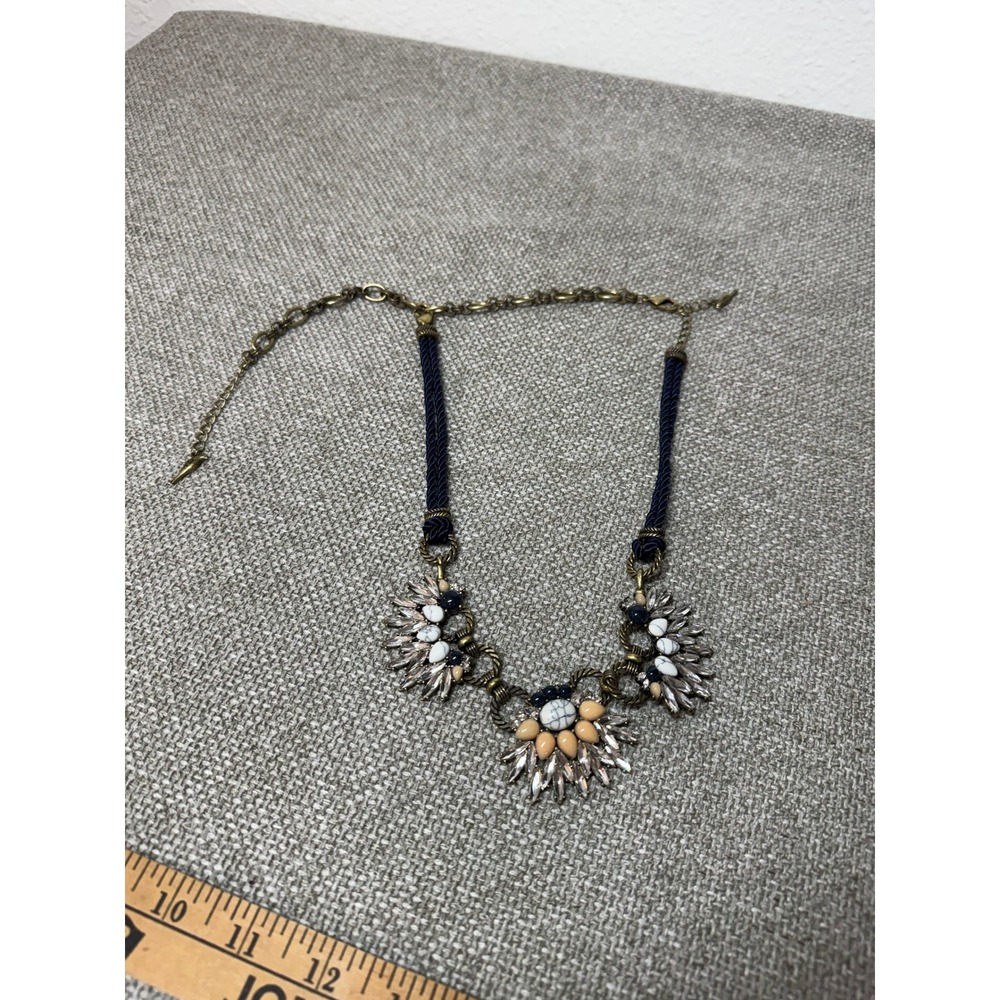 Chloe + Isabel Statement Necklace Blue Gold Crystal Marbled Stone Festival Y2K - Picture 10 of 10